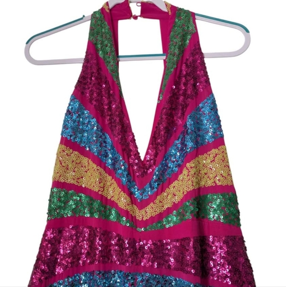 Nastygal Sequin Colorblock Plunge Wide Leg Jumpsuit - Size 10 - Missing a button - Picture 2 of 6